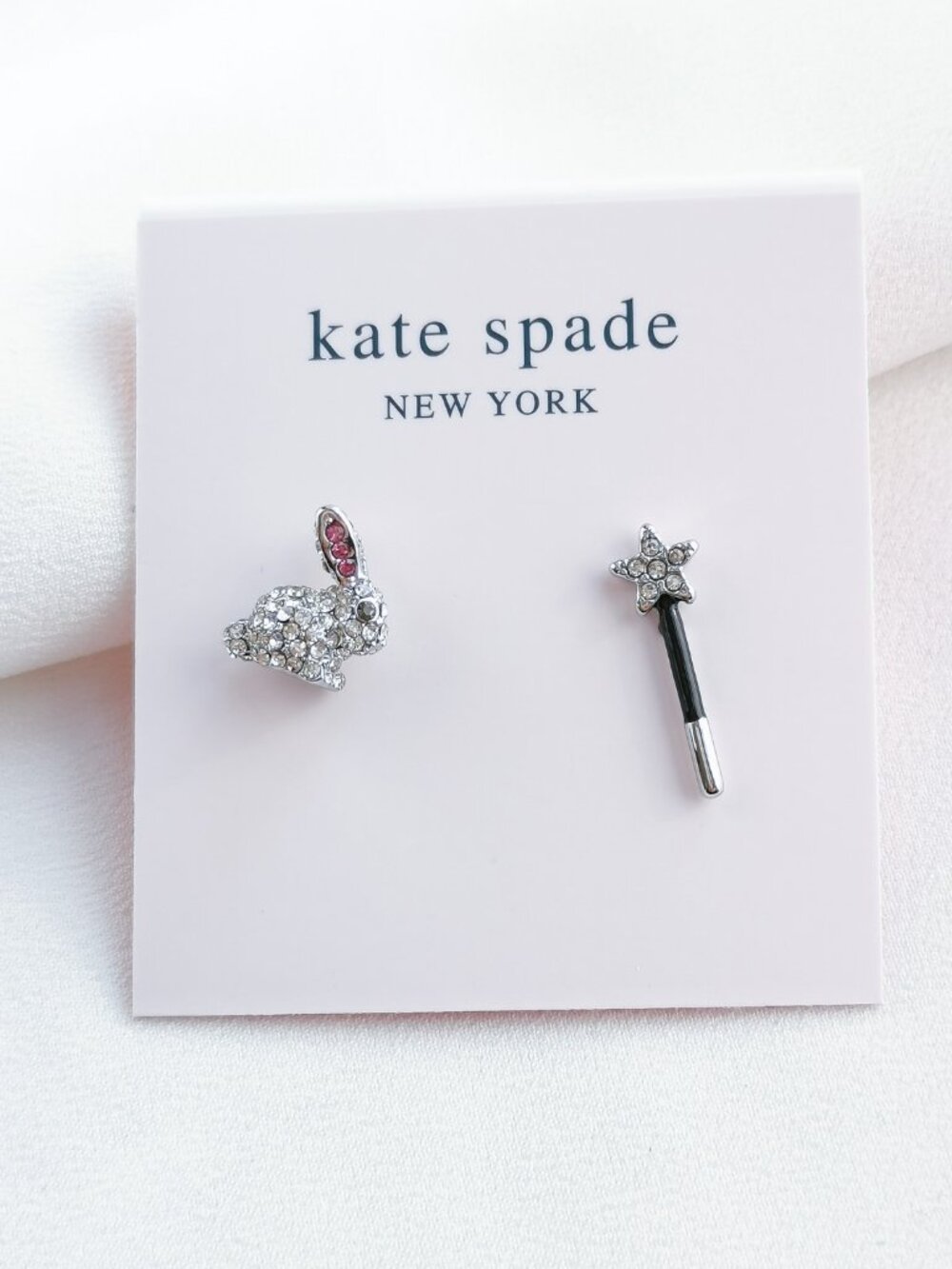 Kate Spade Starring Bunny Asymmetrical Clear Silver Stud Earrings | NEW
